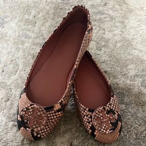 Tory Burch Minnie Travel Ballet Womens Leather Snake Print Ballet Flats